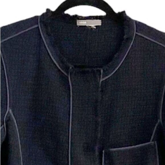 Vince Navy Frayed Hem Wool Blend Boucle Blazer - Picture 6 of 6